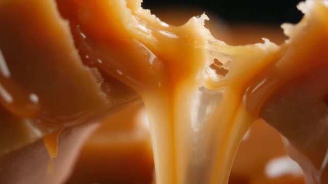 Golden Caramel Pull: Extreme Macro of Thick and Gooey Texture