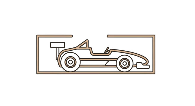 Minimalist outline of a racing car inside a stylized frame, vector illustration