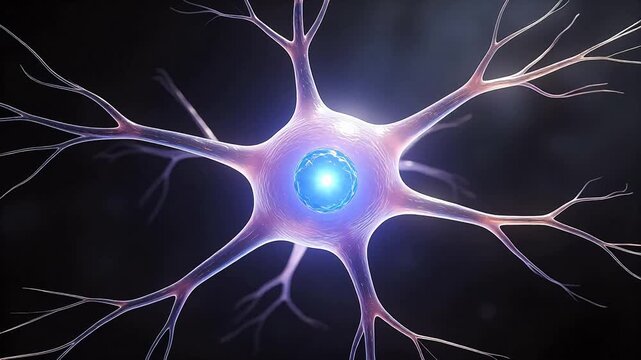 Neuron cell structure with glowing nucleus
