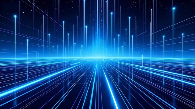 Blue neon grid in digital space