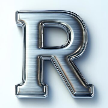 shiny brushed chrome capital r with beveled edges and soft shadow on a white background, sleek modern and futuristic feel