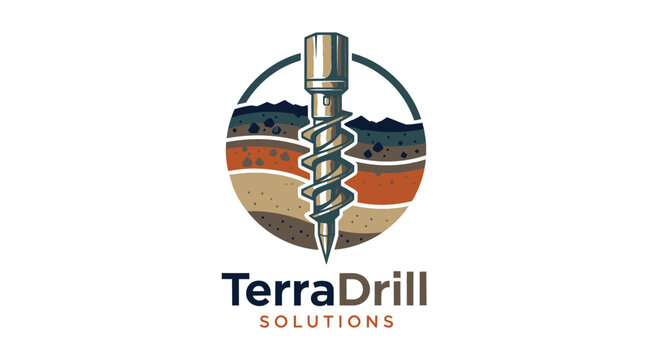 Geological Drilling Equipment Illustration with Earth Layers