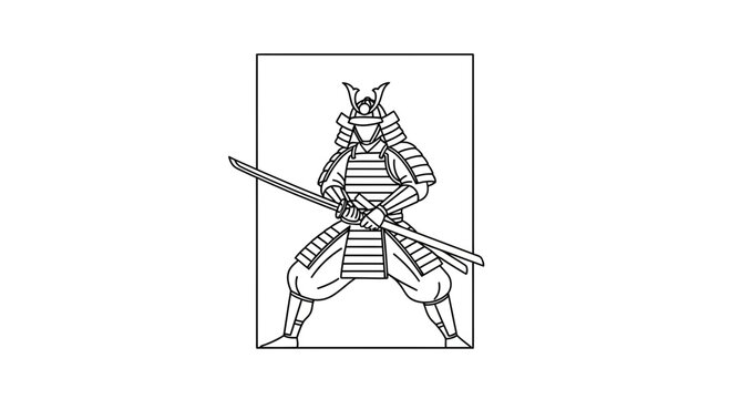 Samurai Warrior Illustration: Japanese Warrior in Traditional Armor with Katana Sword