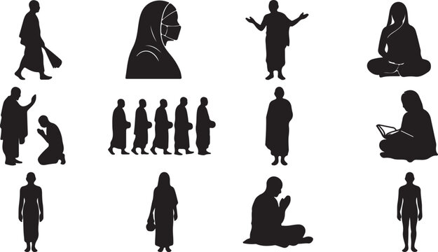 Mahavir Jayanti Silhouette Set of 12 Vector Icons Lord Mahavir Jain Religious Festival