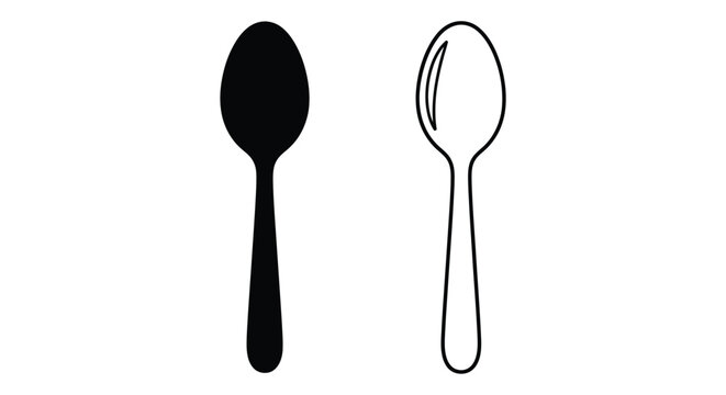 Two spoons one solid black and one outlined presented as a silhouette