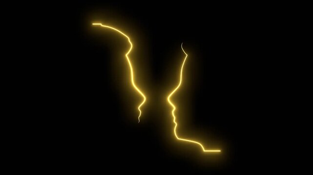 Silhouettes of a man heads. Human communication. Friendship, business and sexual relationships. Neon glowing.