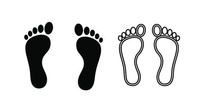 Footprints in two styles filled and outlined a black silhouette
