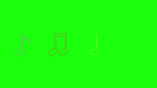 Colorful moving musical note animation. Transparent background. Rsolution 4k