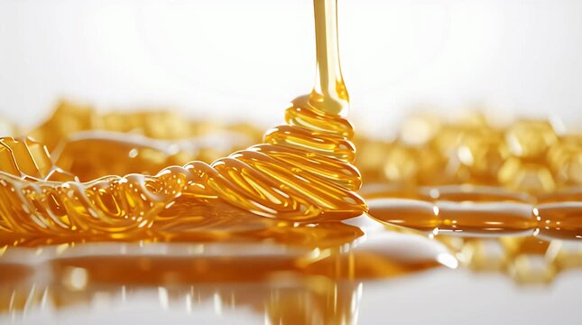 Golden syrup pouring and forming a puddle.