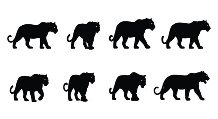 A collection of black panther silhouettes in various walking poses © Bismillahadobe