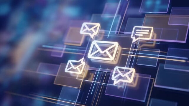 Digital email message communication network icon for customer support chat envelope interface, inbox technology abstract glowing network communication