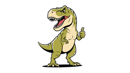 Fototapeta premium Fierce green tyrannosaurus rex is shown giving a positive thumbs-up gesture, blending prehistoric strength with a humorous modern touch.