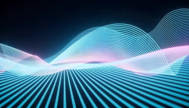 Abstract wave background with glowing blue lines, light, futuristic digital motion dark surface, abstract wave background with glowing neon line gradient design, abstract wave background with neon