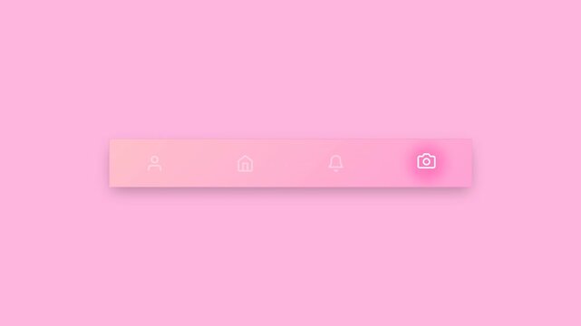 Soft Magenta Pink Background Navigation Tool Bar Featuring Bright Neon Pulse Effects On Central Interactive Icons For Playful Mobile App Projects And Digital Branding Presentations 4K UHD