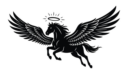 Fototapeta premium Holy Winged Horse Shape Icon Silhouette Vector black design on a white background