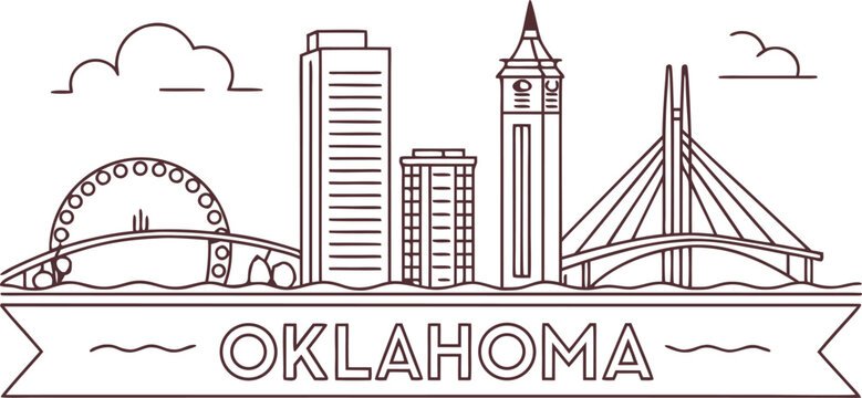 Oklahoma City OK cityscape silhouette. Minimalist vector art for home decor and posters