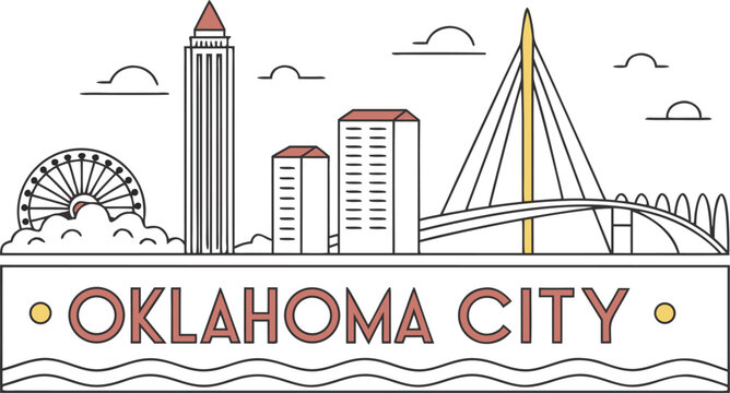 Oklahoma City skyline silhouette vector for minimalist travel wall art poster