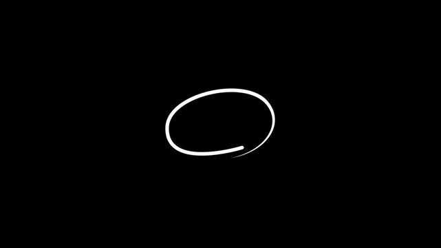 A single thin white hand drawn circle or loop shape with a slightly broken outline centered on a completely black background suggesting a minimalist or a conceptual mark