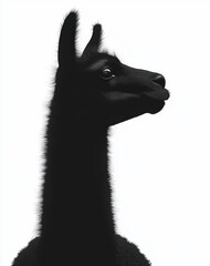 Fototapeta premium black llama profile portrait with calm, curious expression on a stark white background