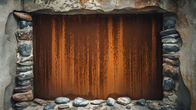 Grunge texture featuring rusty orange and brown hues on corten steel, stone, and concrete surfaces, suitable for wall or floor backgrounds.