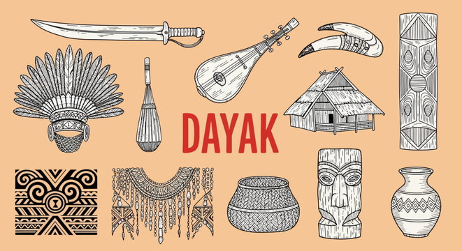 Dayak culture traditional tribal symbols.