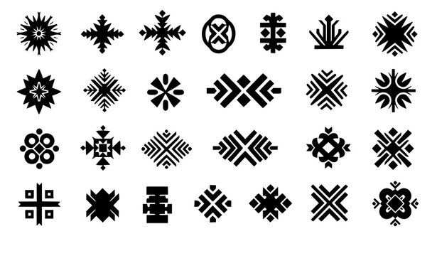 Tribal folk art symbol collection primitive decorative shapes vector isolated on white