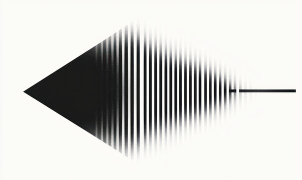black triangular wedge transitioning into vertical fading bars with a thin horizontal extension, minimal monochrome composition conveying calm rhythm