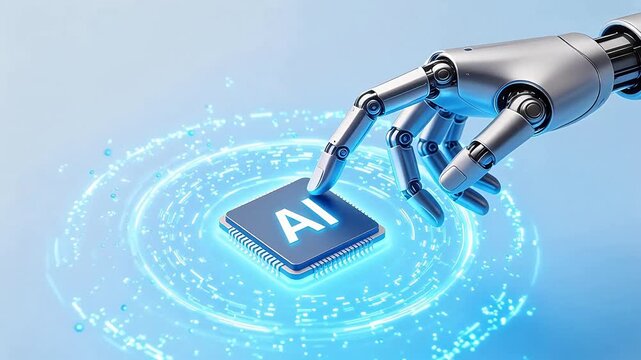 Robot hand touching AI chip