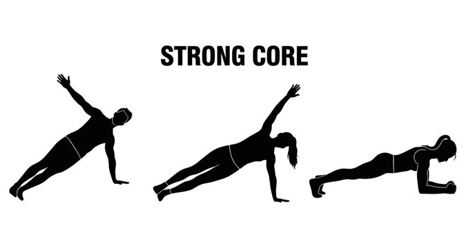 Silhouettes of people performing plank exercises for core strength training