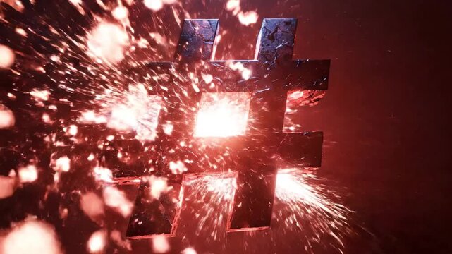 A large, shattered symbol with glowing red cracks against a dark background