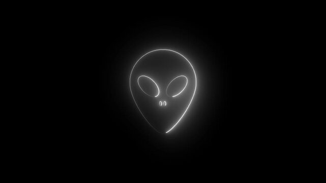Glowing neon alien head pulsing on black background, minimalist extraterrestrial symbol animation for sci-fi and ufo themed projects