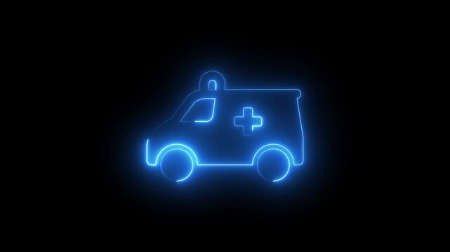 Neon ambulance animation with pulsing blue light effect for medical and emergency services concept healthcare
