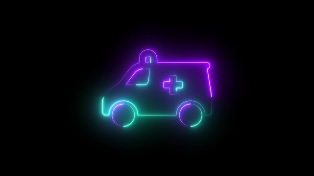 Neon ambulance animation with glowing gradient effect for medical and emergency services