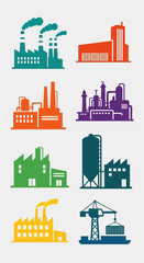 Obraz premium Set of colorful industrial factory icons, representing manufacturing and production.