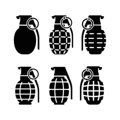 Fototapeta premium Set of Six Grenade Icons: Variety of Designs, Black and White