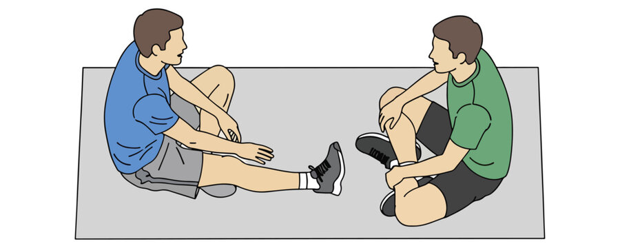 Two young men playing footbag hacky sack outdoors on sunny day, casual friendship and leisure activity