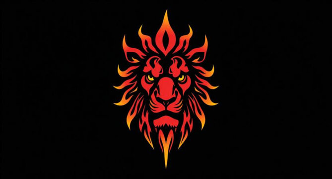 A tribal vector illustration of a gothic flaming skull with black devil horns and fire design elements for a horror death emblem