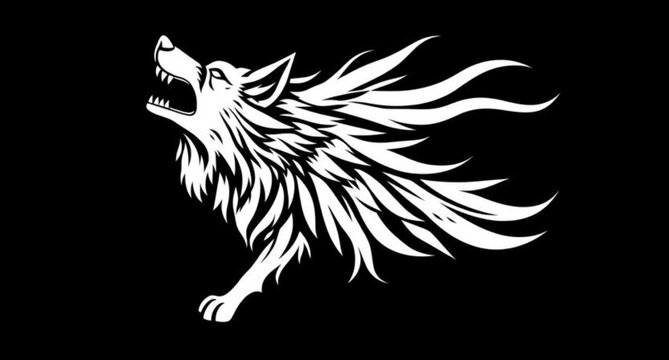 Black tribal wolf head vector illustration featuring a wild predator silhouette with fierce teeth and artistic fur details for a powerful animal tattoo logo design