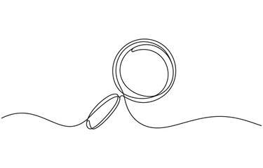 Obraz premium one line drawing magnifying glass sketch, one continuous line illustration of magnifying glass.