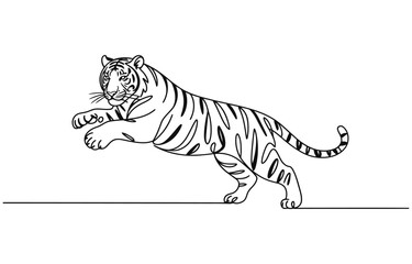Fototapeta premium Sumatran Tiger continuous one line drawing, tiger vector animal wild one line design.