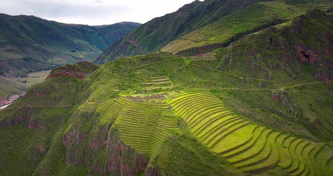 Parque Arqueol&oacute;gico Pisac. Terraced Inca agricultural and cultural. Heritage site Sacred Valley Peru.