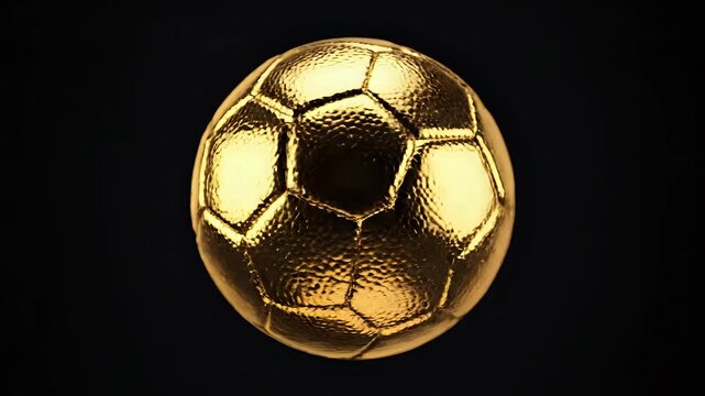Golden Soccer Ball Trophy on Black Background.