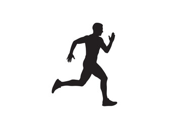 Fototapeta premium Silhouette of a male runner in motion, captured mid-stride during a race or workout.