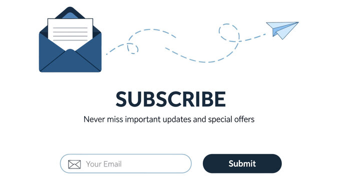 Email subscription form with paper airplane sending message for newsletter signup