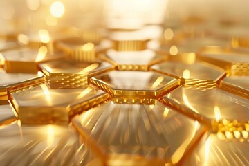Fototapeta premium Luxury geometric gold hexagonal structure for high-tech skincare background
