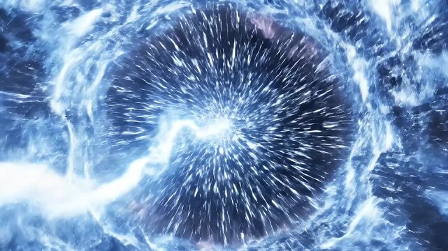 Electrical Energy Circling a Void - A swirling vortex of blue electrical energy surrounds a dark, empty void at the center. The light appears to be moving inward, towards the darkness.