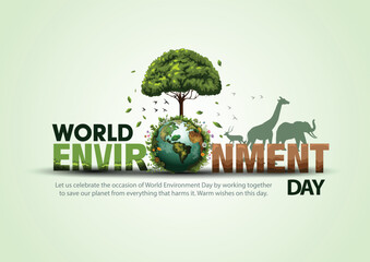 world environment day poster. green plant and globe. abstract vector illustration design. © Arun