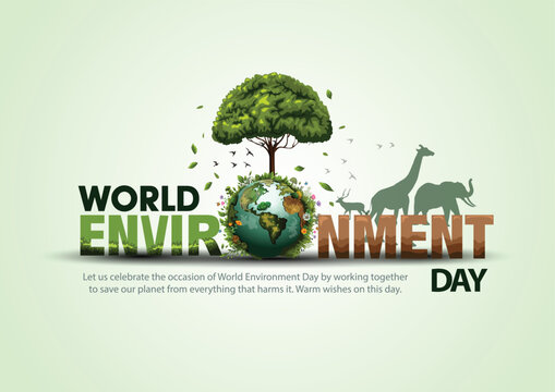 world environment day poster. green plant and globe. abstract vector illustration design.