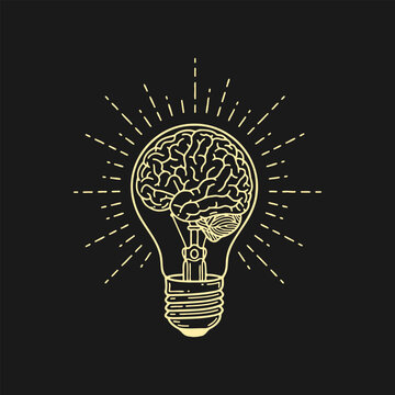 Human Brain Inside Light Bulb Creative Idea And Innovation Concept Illustration