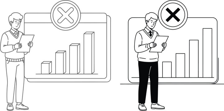 Business chart with negative results and person illustration business negative analysis statistic illustration presentation background